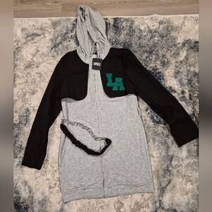 Womens Two-Tone Hoodie Dress W/ Black Denim Accent